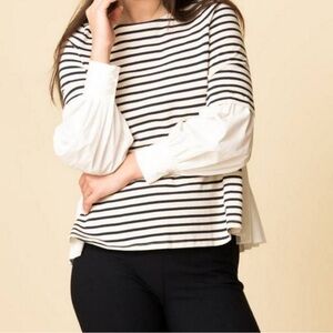 Sea New York Levine Stripe Long Sleeve Cotton Top Size Medium